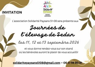 Rendez-vous aux journées de l’élevage sur le stand de Solidarité Paysans 51-08